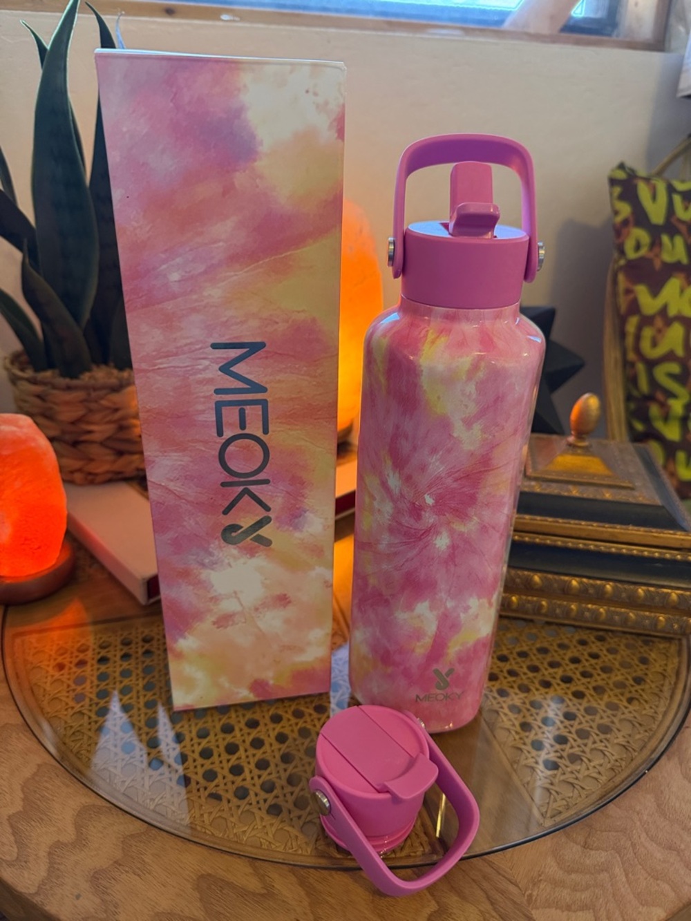 Meoky Pink Tie-Dye Insulated Water Bottle